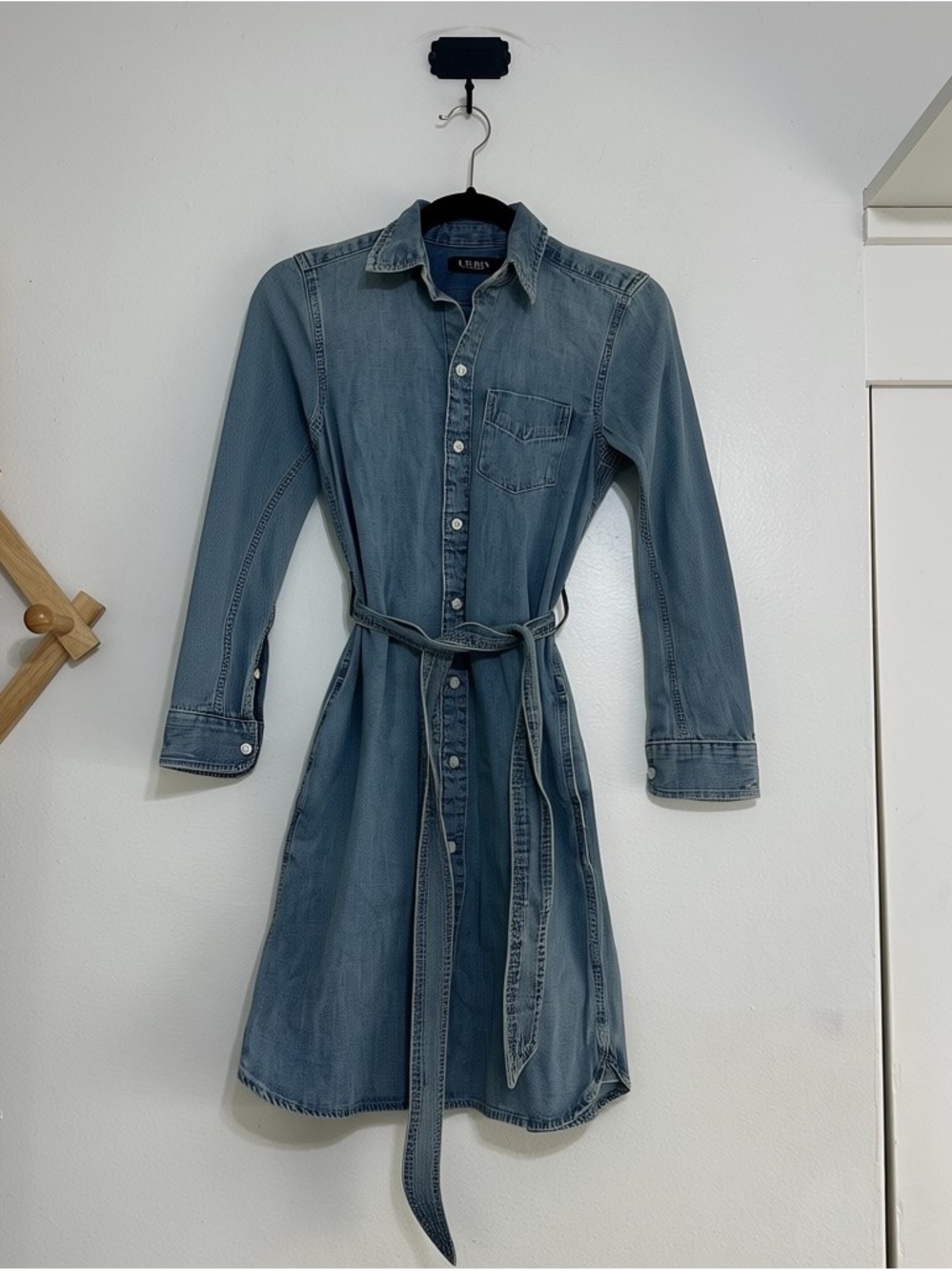 New Lauren Ralph Lauren Denim Shirt Dress with Waist Tie - Blue, PXS